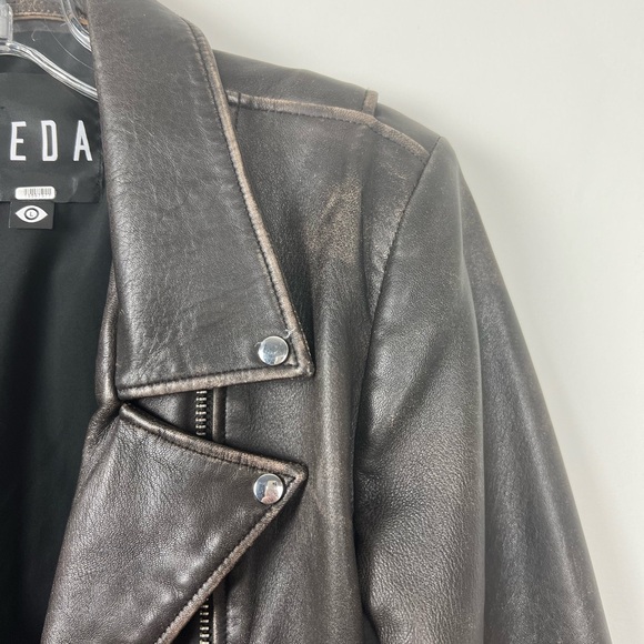 Veda Classic Leather Moto Jacket in Brown L - Picture 4 of 9